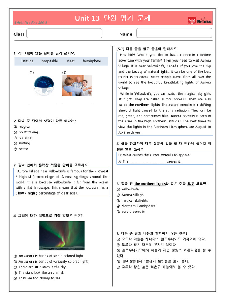 Bricks Reading 250 - L3 - Unit Test - Unit 13 | PDF
