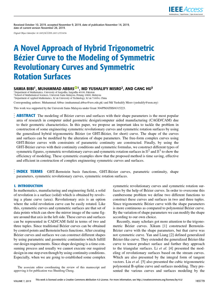 A Novel Approach of Hybrid Trigonometric Bzier Curve to the Modeling of ...
