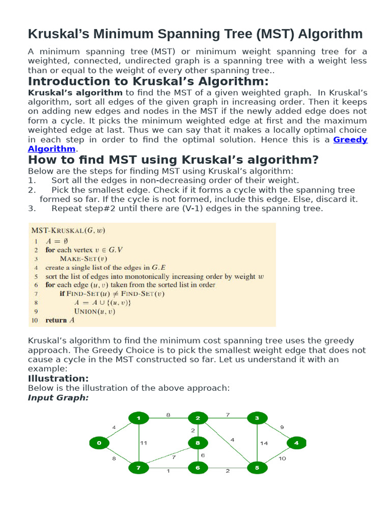 Finding MST with Kruskal's Algorithm | PDF | Mathematical Relations ...