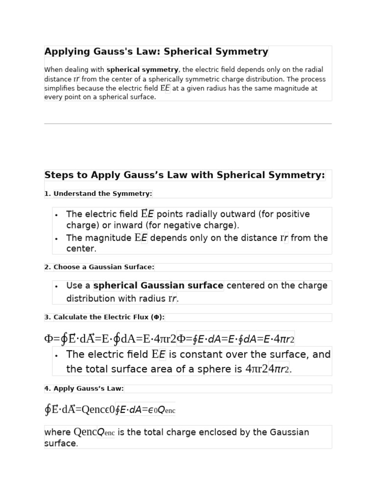 Spherical Symmetry in Gauss's Law | PDF