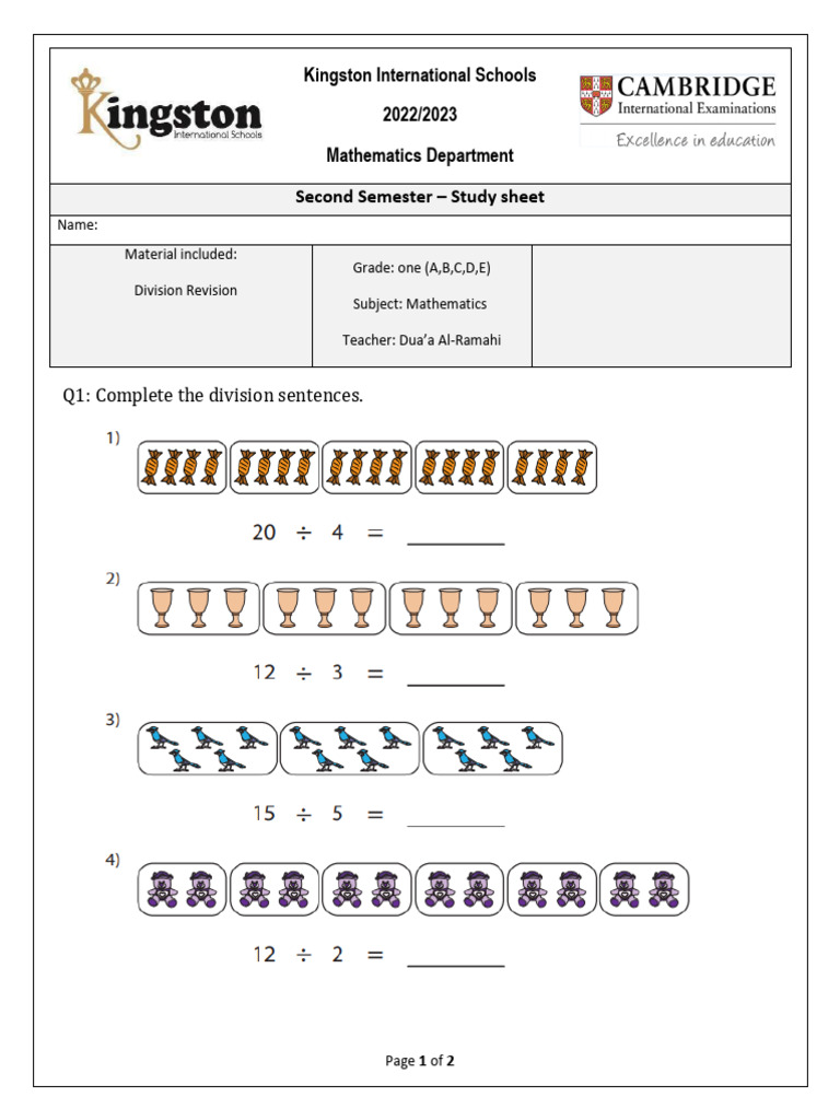 Division Study Sheet | PDF