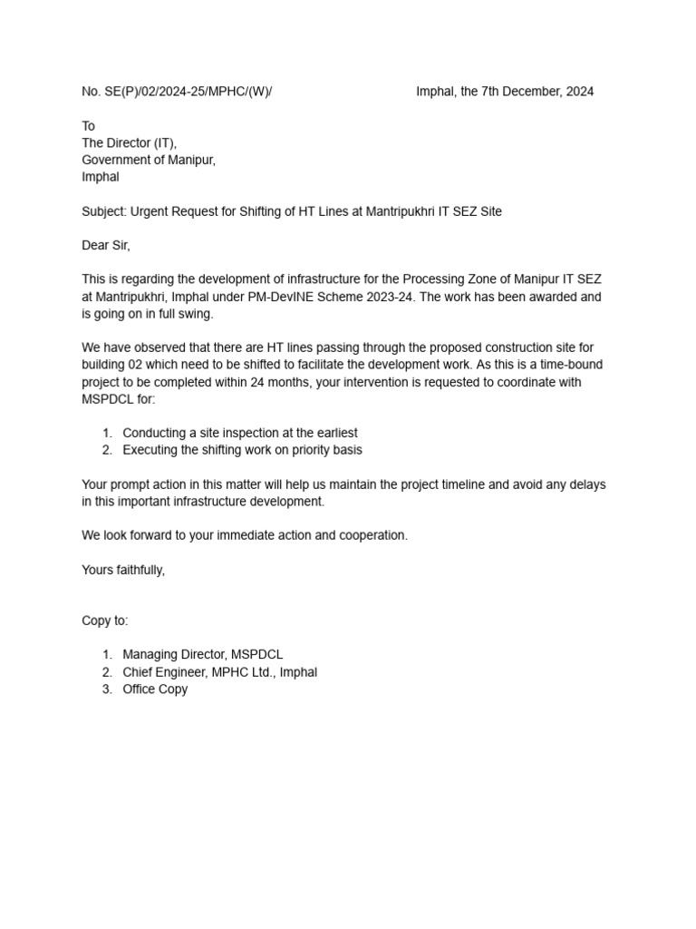 Urgent HT Line Shift Request for Mantripukhri | PDF