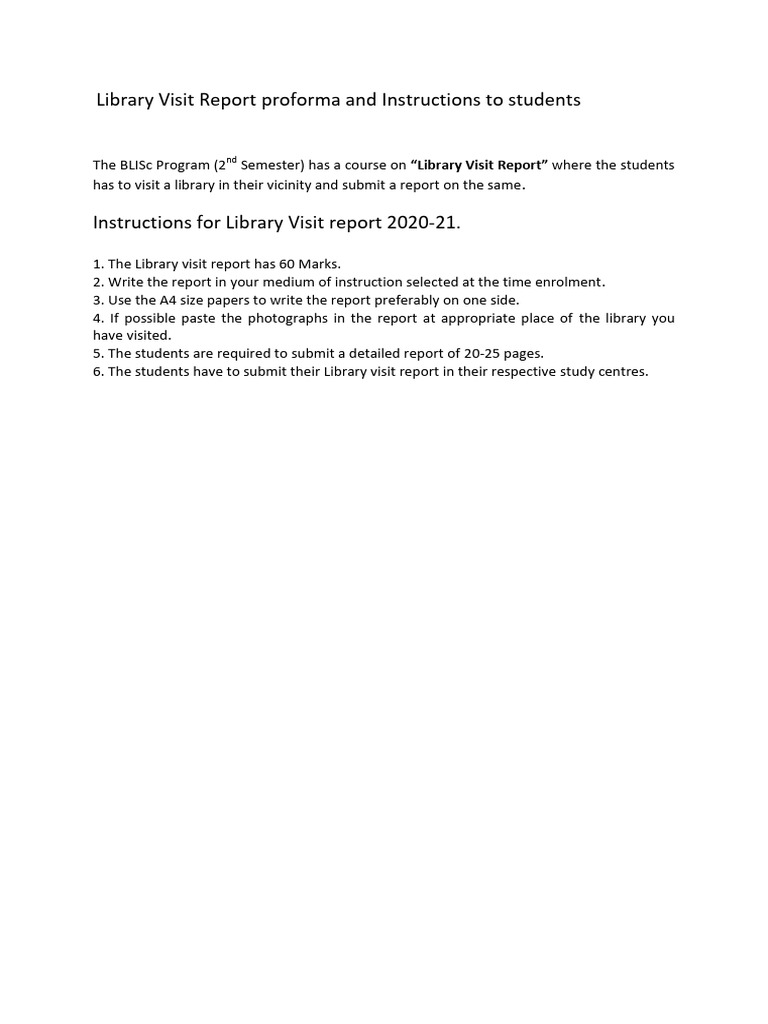 Library Visit Report Guidelines 2021 | PDF | Libraries | Information ...
