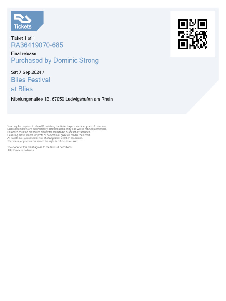 Blies Festival Ticket Confirmation Pdf