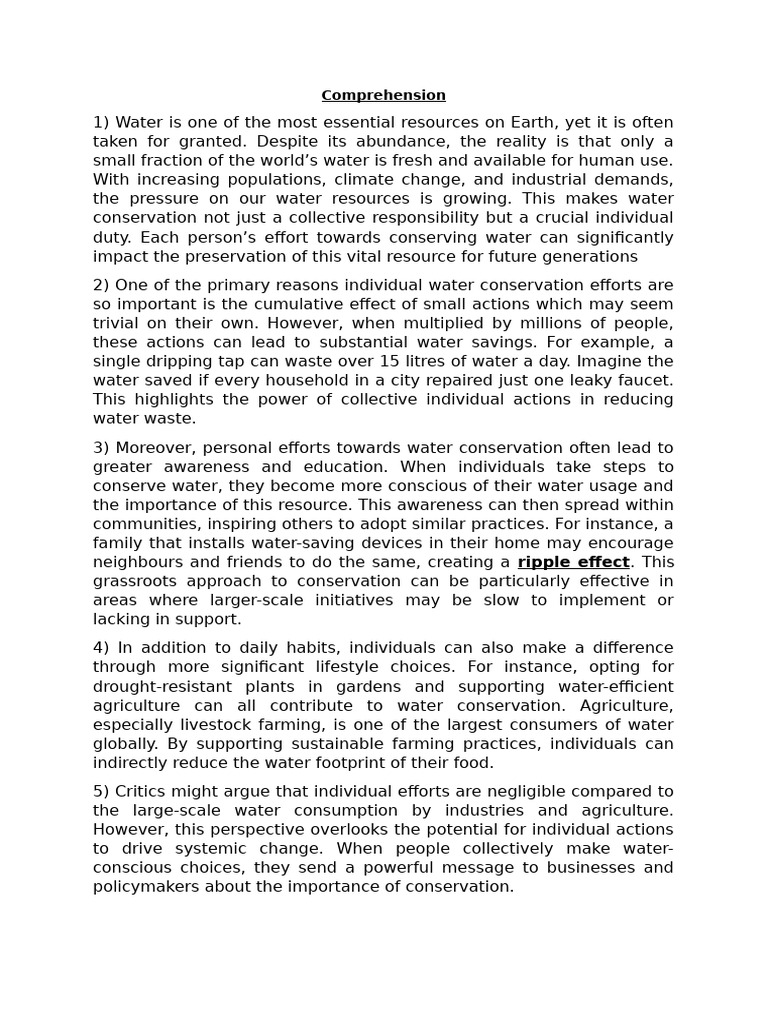 Comprehension: Ripple Effect | PDF | Agriculture | Water Conservation