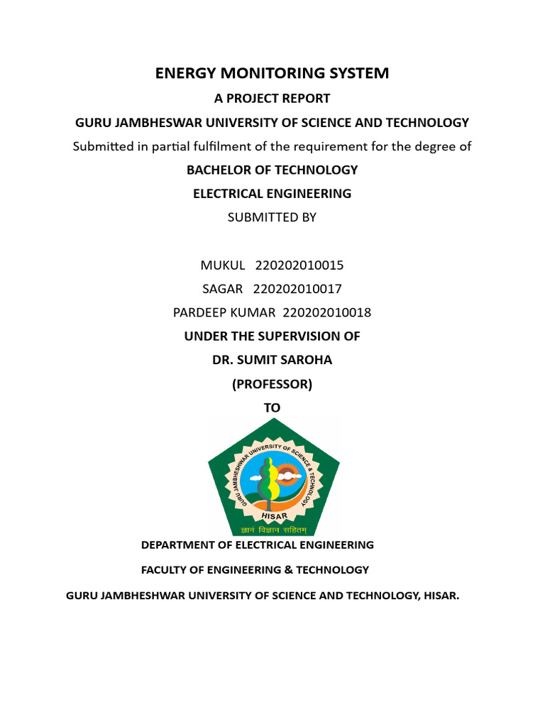 Energy Monitoring System Project Report | PDF | Energy Conservation ...