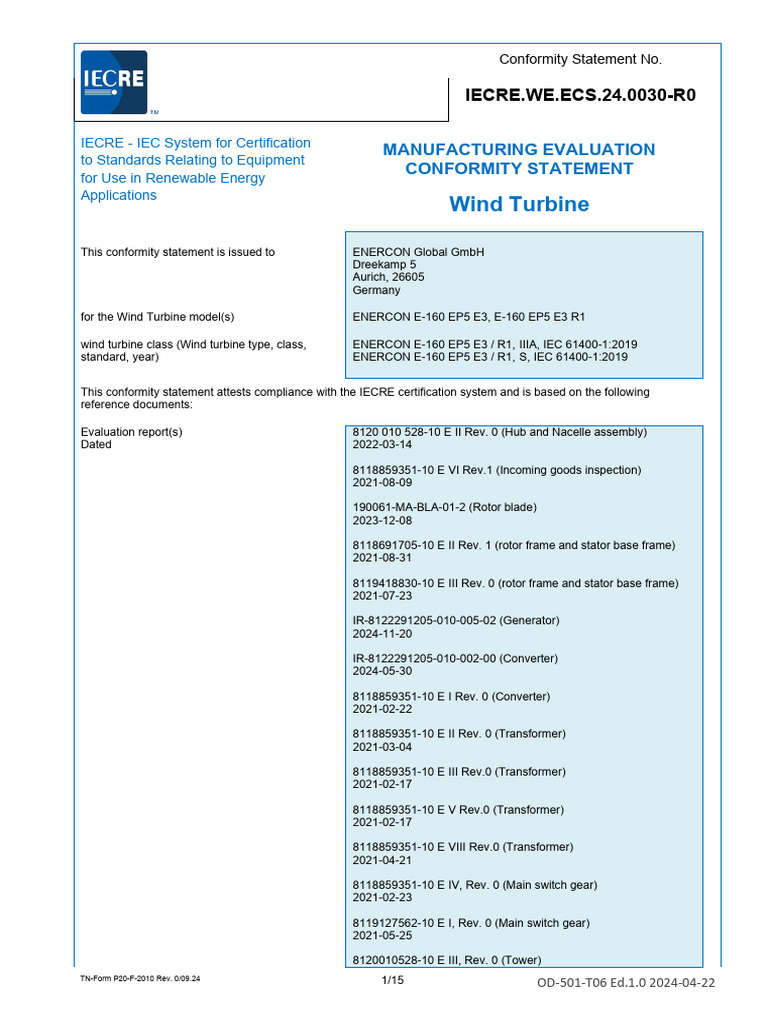 Wind Turbine Conformity Statement | PDF | Wind Power | Machines