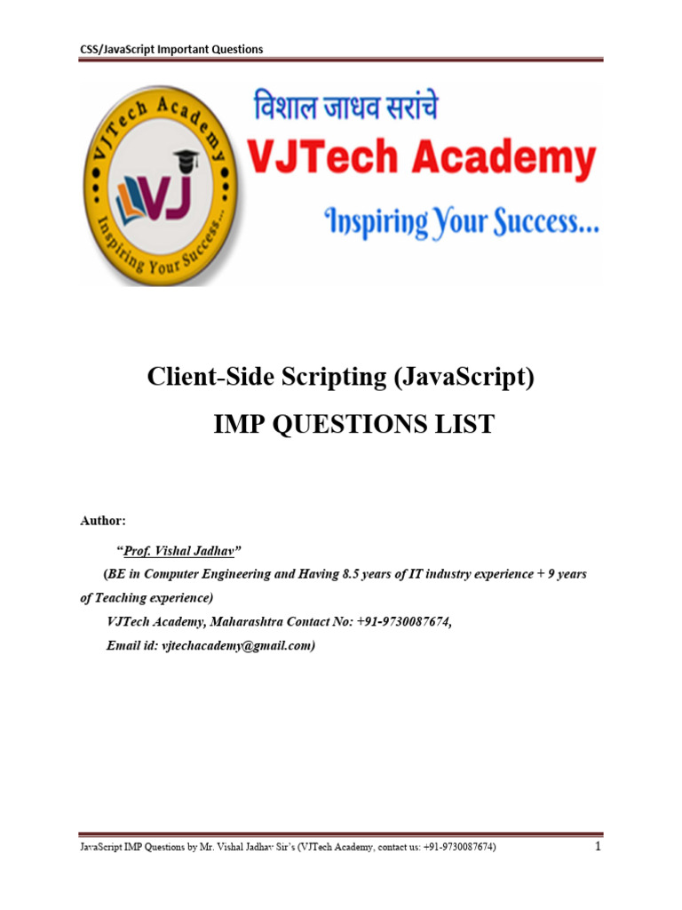 Essential JavaScript Interview Questions | PDF | Http Cookie | World ...