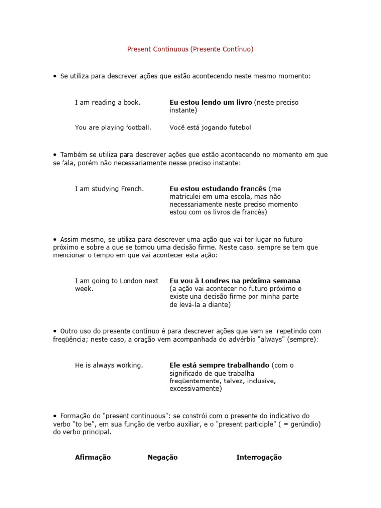 Entendendo o Presente Contínuo em Inglês | PDF | Alimentos