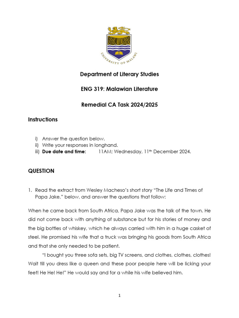 Remedial Task for ENG 319 Students | PDF