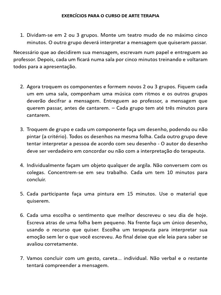 Exercícios para o Curso de Arte Terapia | PDF