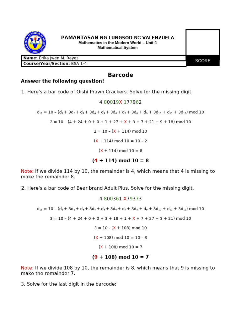 Solving Barcode Math Problems | PDF