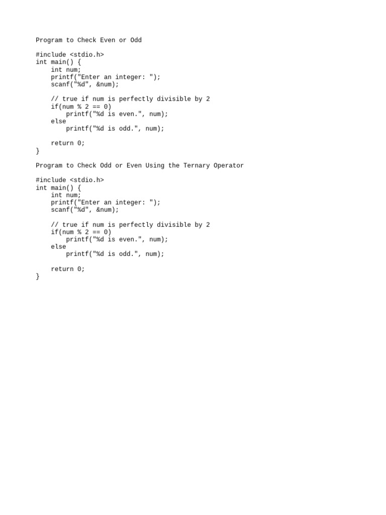 Program to Check Even or Odd | PDF