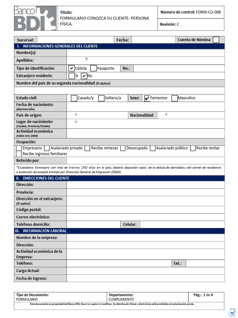 Form-cu-008-Conozca Su Cliente Stamp | PDF | Bancos | Violación