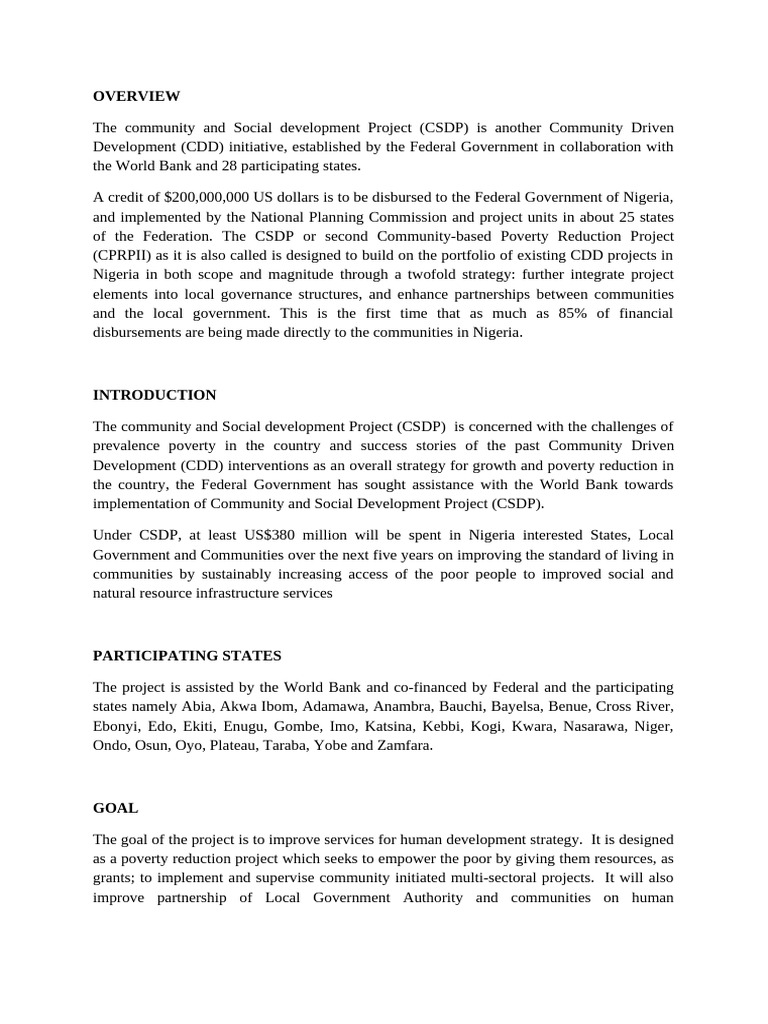 Nigeria's Community Development Project Overview | PDF | Poverty ...
