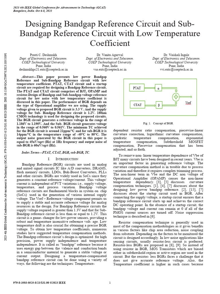 Low Power Bandgap Reference Design | PDF | Operational Amplifier ...