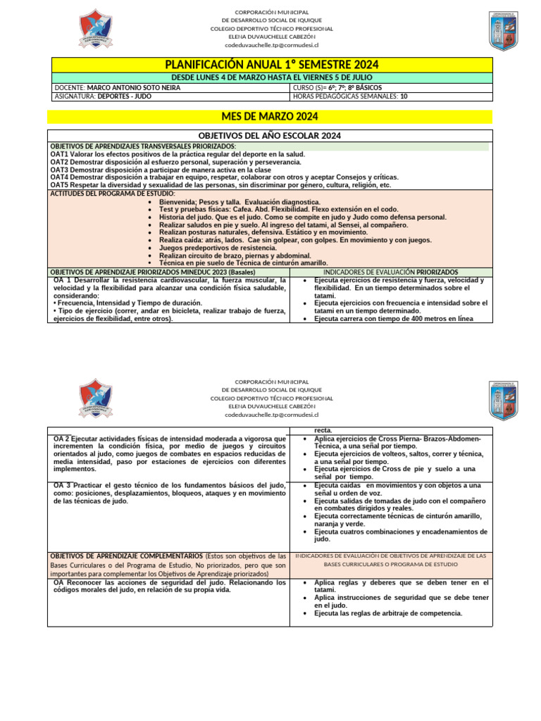 Plan Anual de Judo 2024 para Básica | PDF | Judo | Evaluación