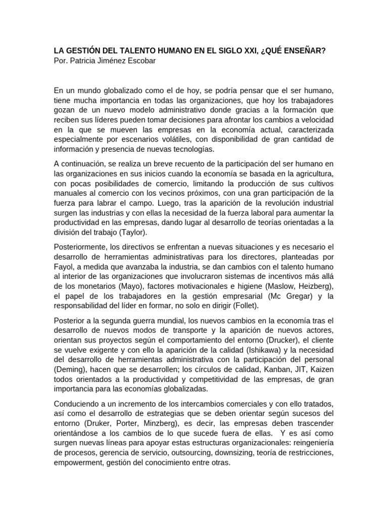 1LA GESTIÓN DEL TALENTO HUMANO EN EL SIGLO XXI | PDF | Business | Sociedad