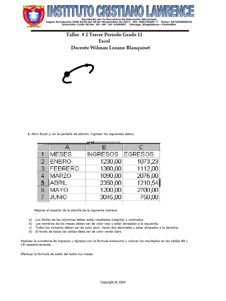 Taller Excel Grado 11 Tercer-Periodo | PDF | Hoja de cálculo
