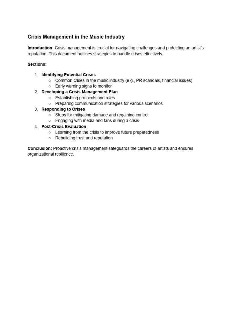 Crisis Management in The Music Industry | PDF