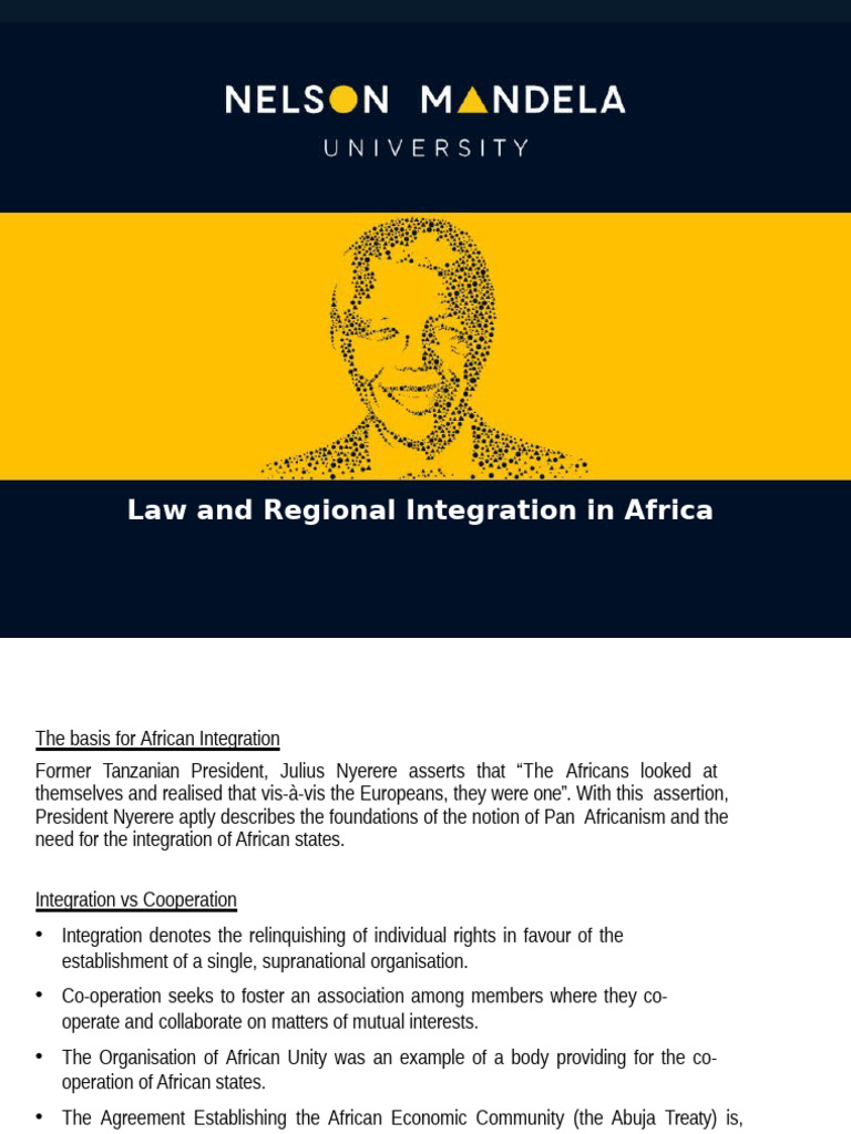 Law And Regional Integration In Africa Lecture 2 Pdf African Union