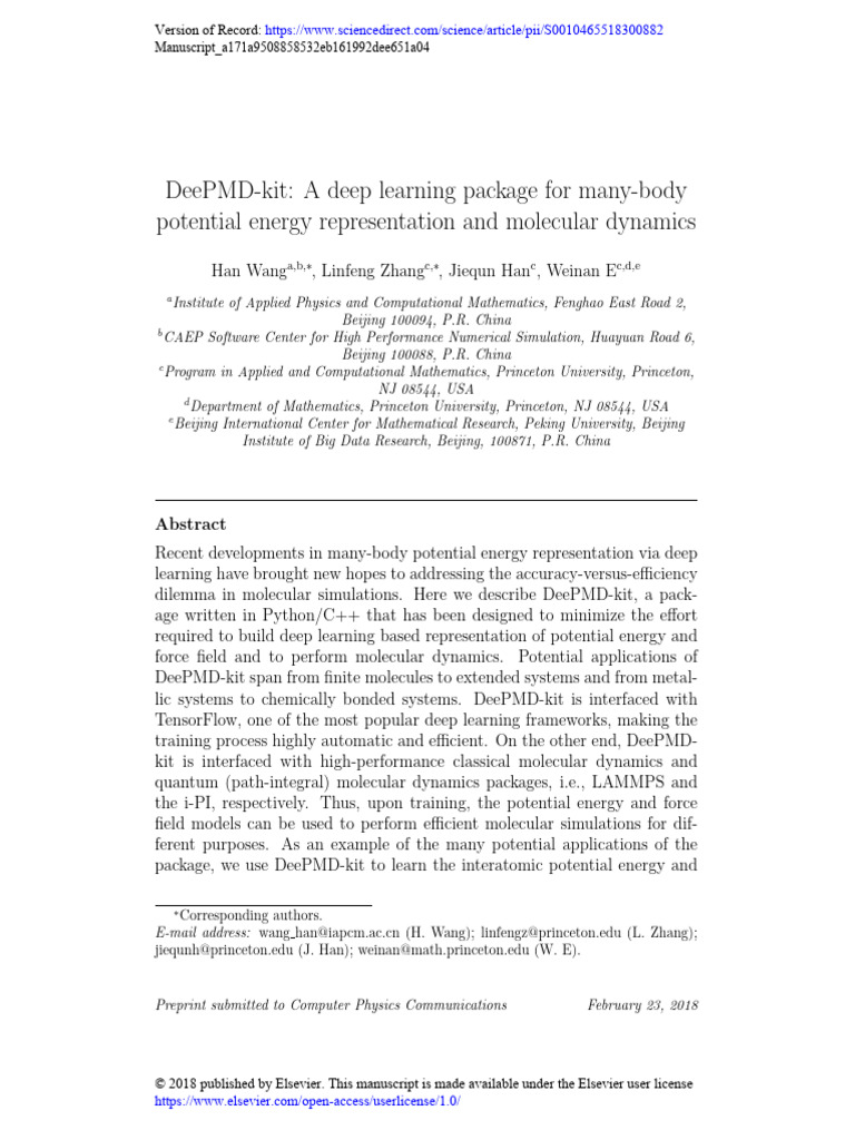DeePMD-kit: Deep Learning for Molecular Dynamics | PDF | Molecular ...