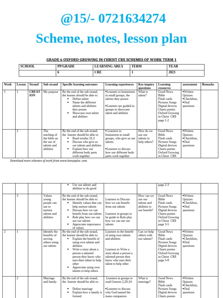 Grade 6 CRE Term 1 Scheme of Work | PDF | Ten Commandments | Disciple ...
