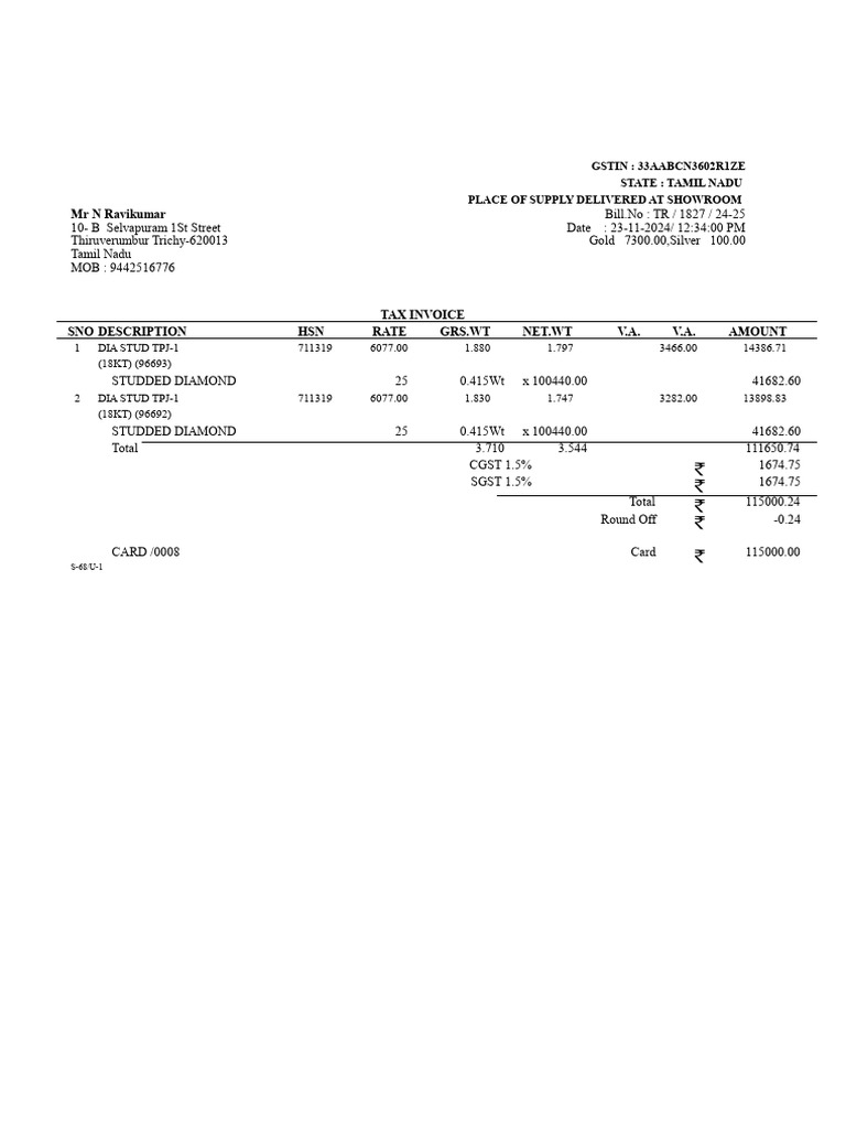 Tamil Nadu GST Tax Invoice Details | PDF