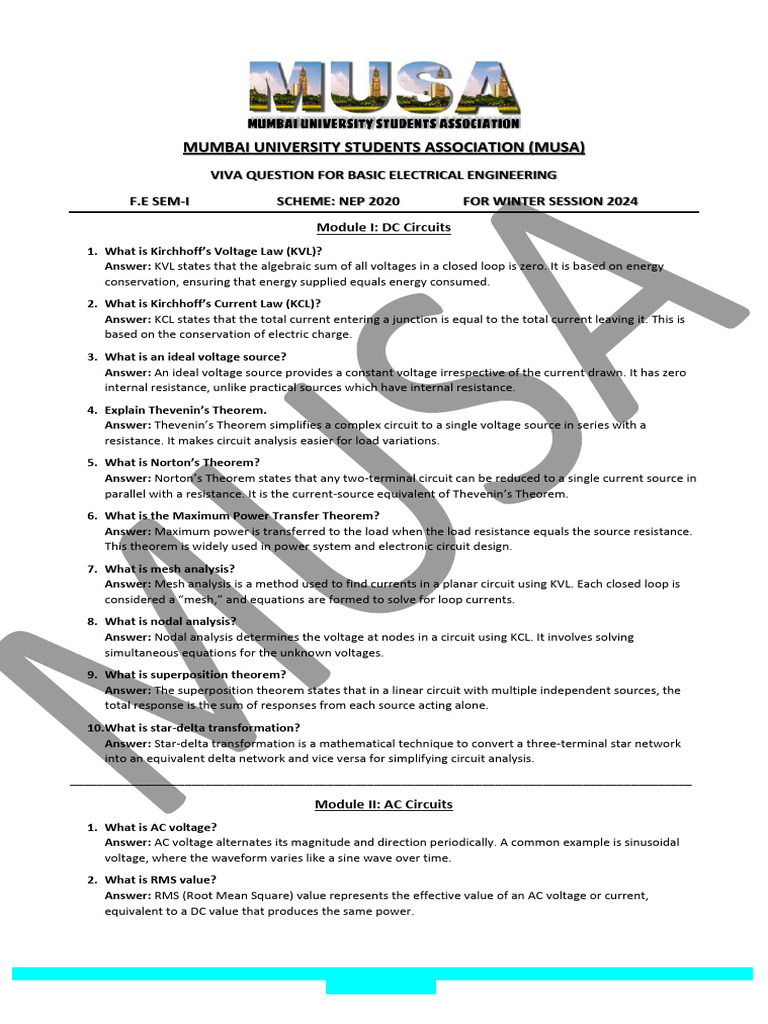 BEE Viva Question by MUSA NEP 2020 | PDF | Transformer | Bipolar ...