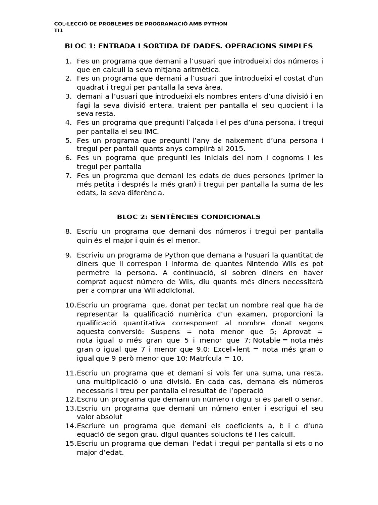 6237 Col leccioProblemesPython | PDF