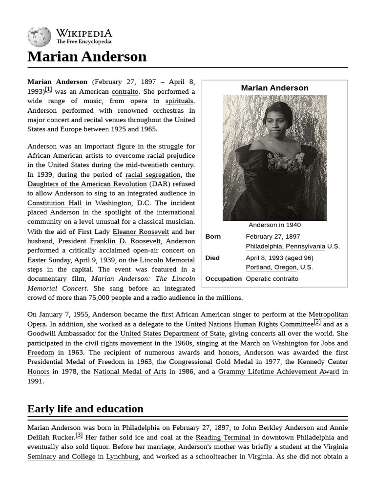Marian Anderson | PDF