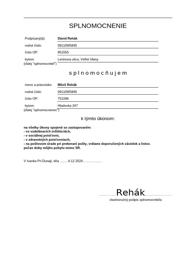 Splnomocnenie | PDF