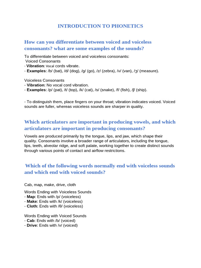 Voiced vs. Voiceless Consonants Explained | PDF