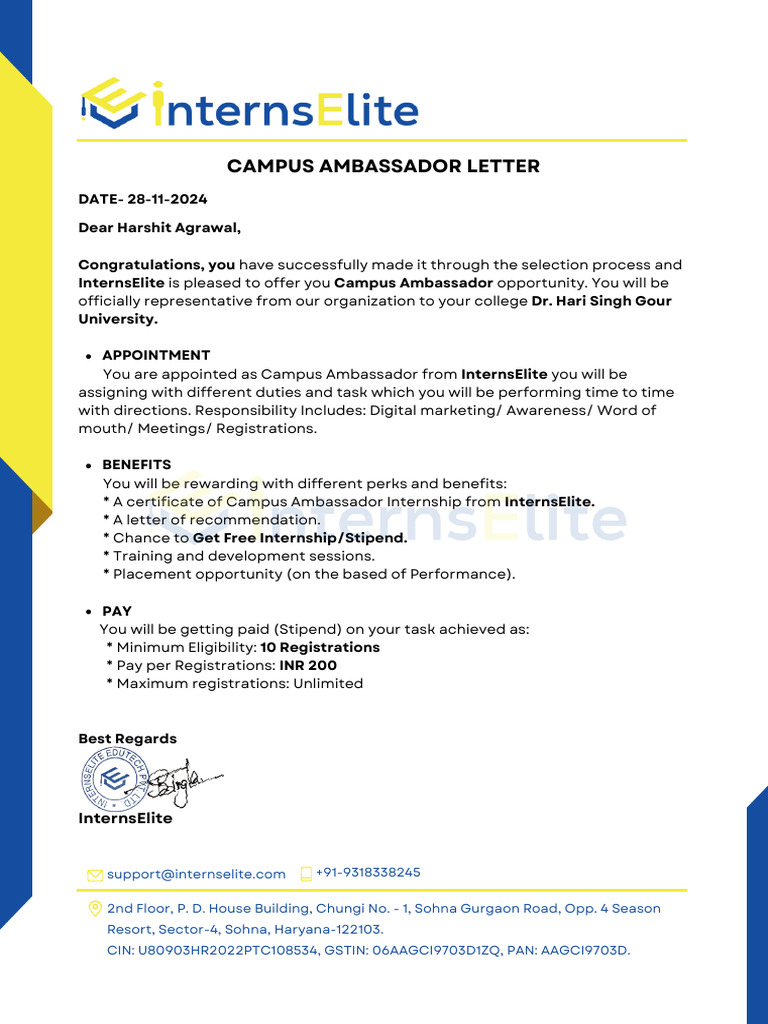 Campus Ambassador Opportunity at InternsElite | PDF