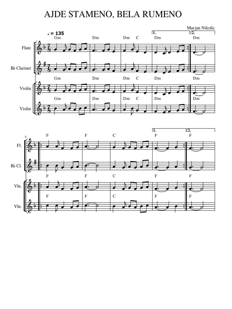 Ajde Stameno, Bela Rumeno-Score and Parts | PDF