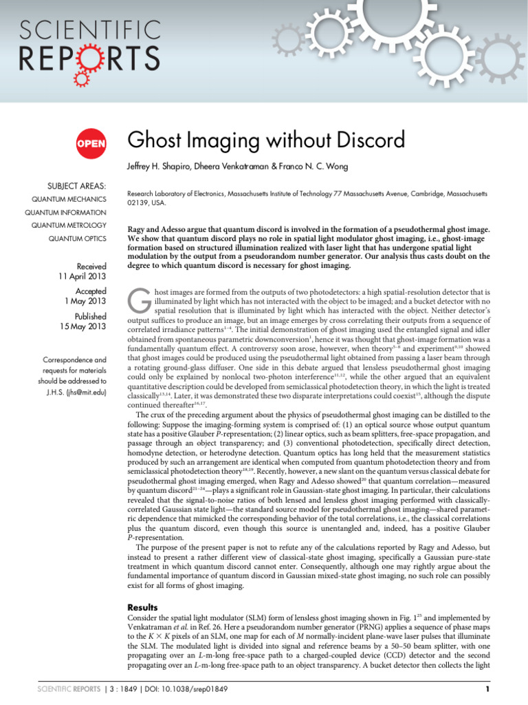 Quantum Discord in Ghost Imaging Explained | PDF | Coherence (Physics ...