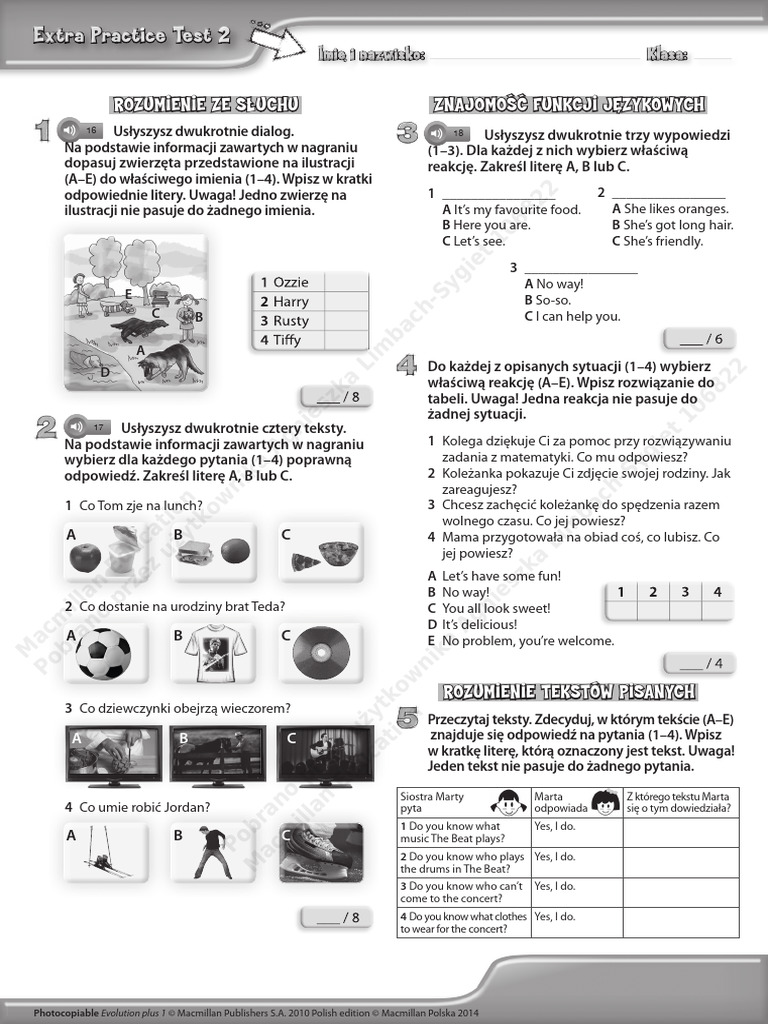 EvolutionPlus Klasa4 Extra Practice Test 2 | PDF