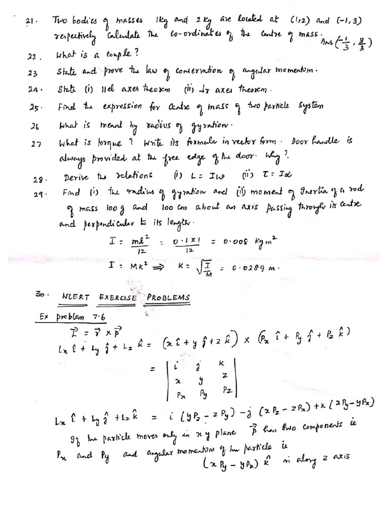 Physics Class 11 Notes And Questions Pdf