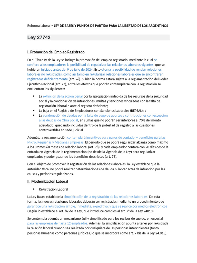 Reforma Laboral en Argentina: Ley 27742 | PDF | Derecho laboral ...