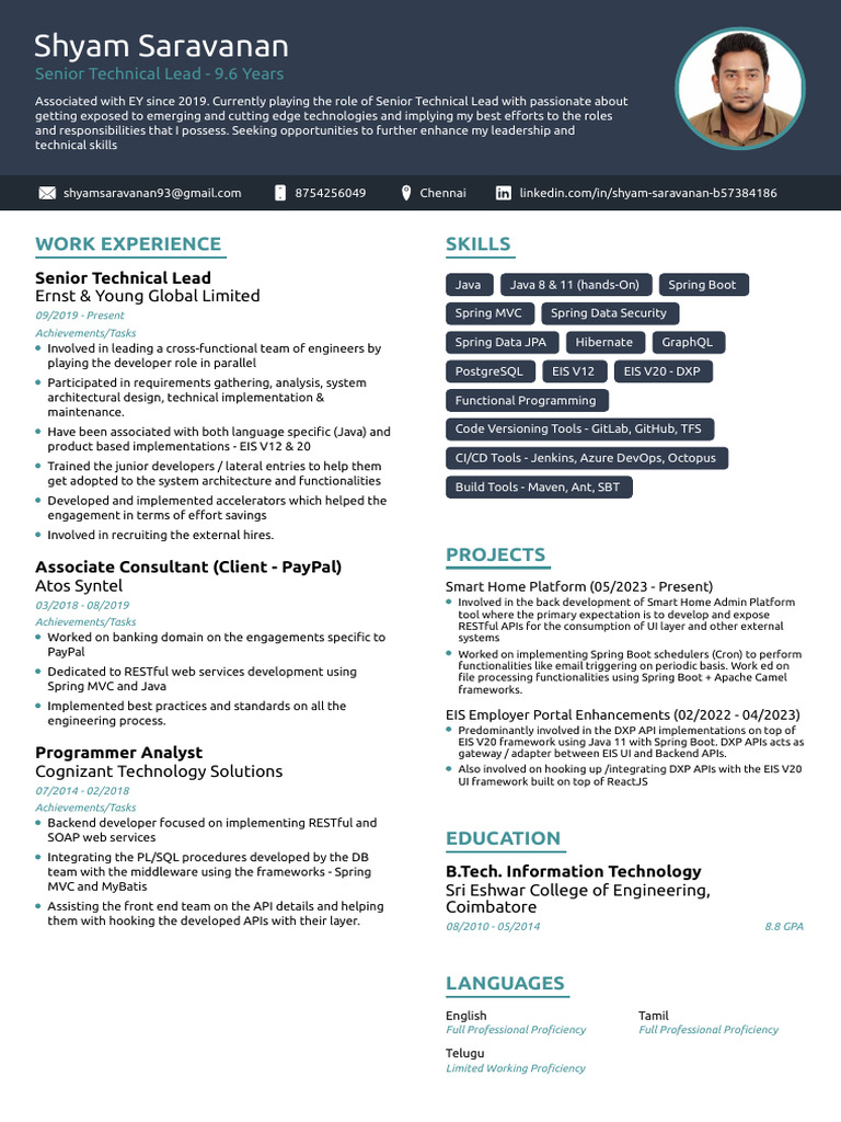 Shyam Saravanan: Senior Technical Lead | PDF | Computing | Software Design