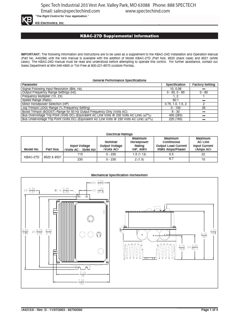 KBAC-27D Control Installation Guide | PDF | Alternating Current ...