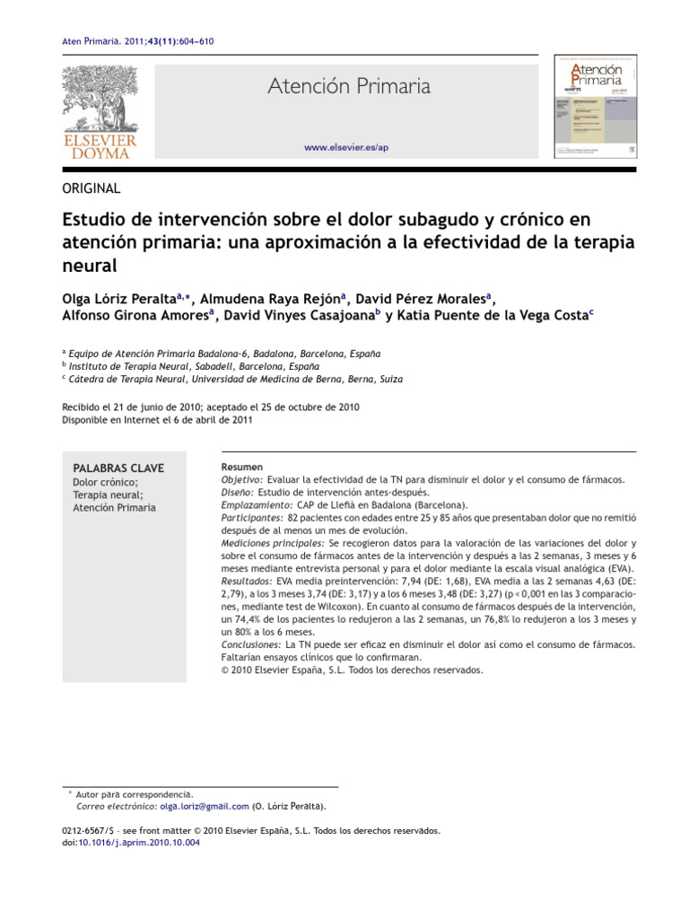 Estudio de Intervencion Sobre El Dolor S | PDF | Tratamientos médicos ...