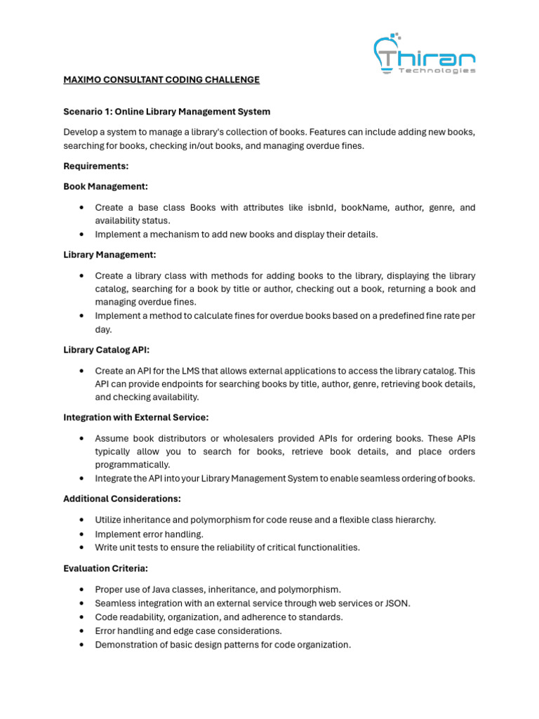 THIRAN JAVA - MAXIMO CONSULTANT CODING CHALLENGE (1) (1) (2) (1) | PDF ...