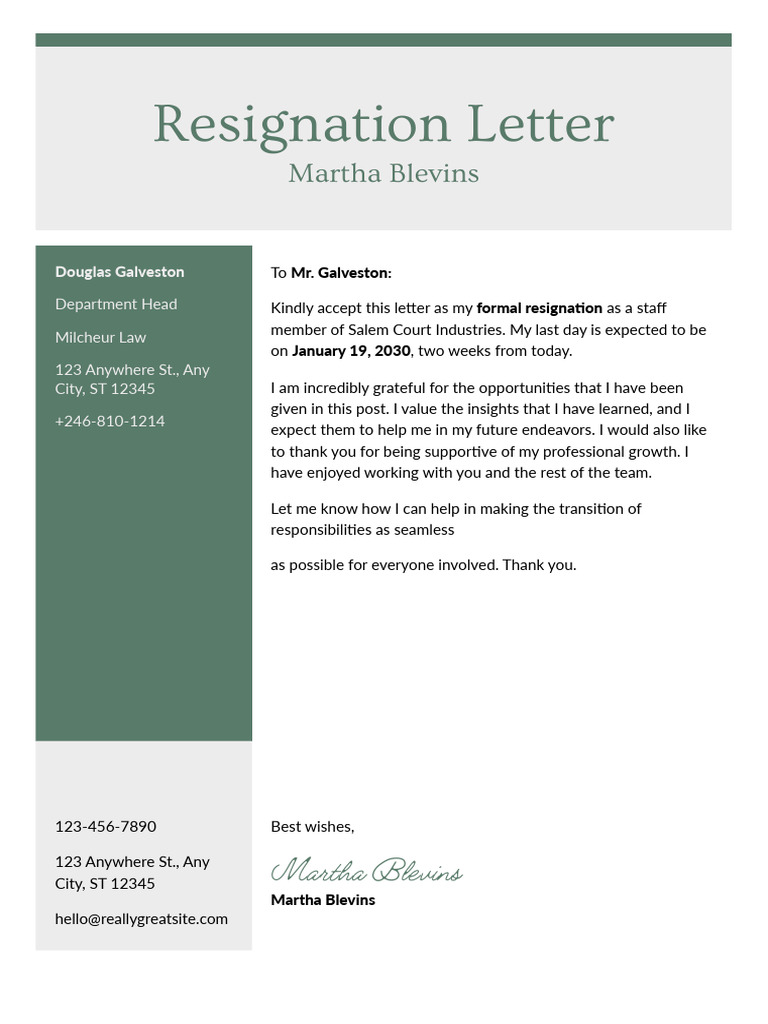 Formal Resignation Letter Template | PDF