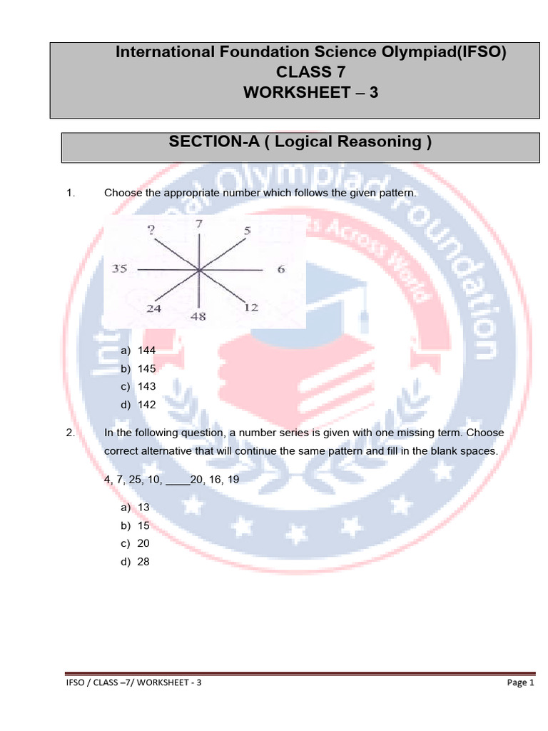 IFSO Class 7 Worksheet 3 | PDF | Blood | Plants
