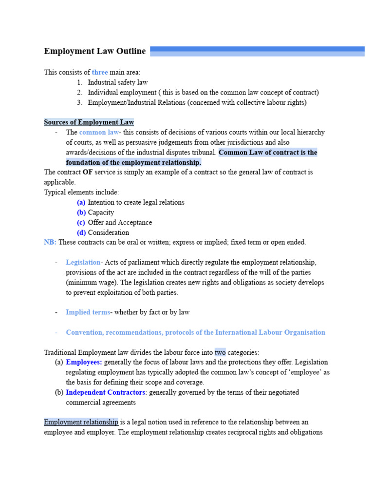 Employment Outline | PDF | Employment | Labour Law