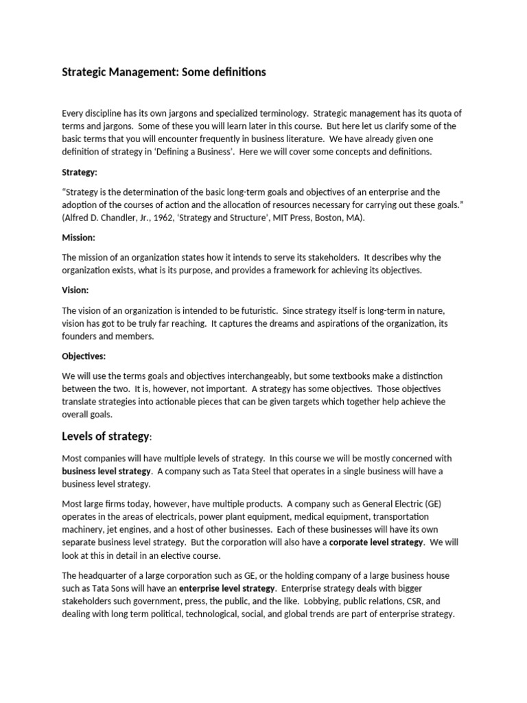 Strategic Management-Some Definitions | PDF | Strategic Management ...