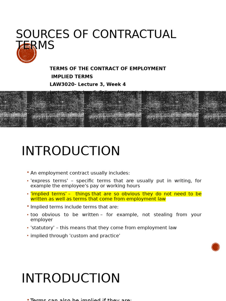 Lec 3 Wk4 - Sources of Contractual Terms Implied Terms-2 | PDF ...