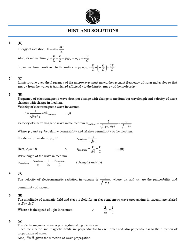 Electromagnetic Wave Properties and Equations | PDF | Waves ...