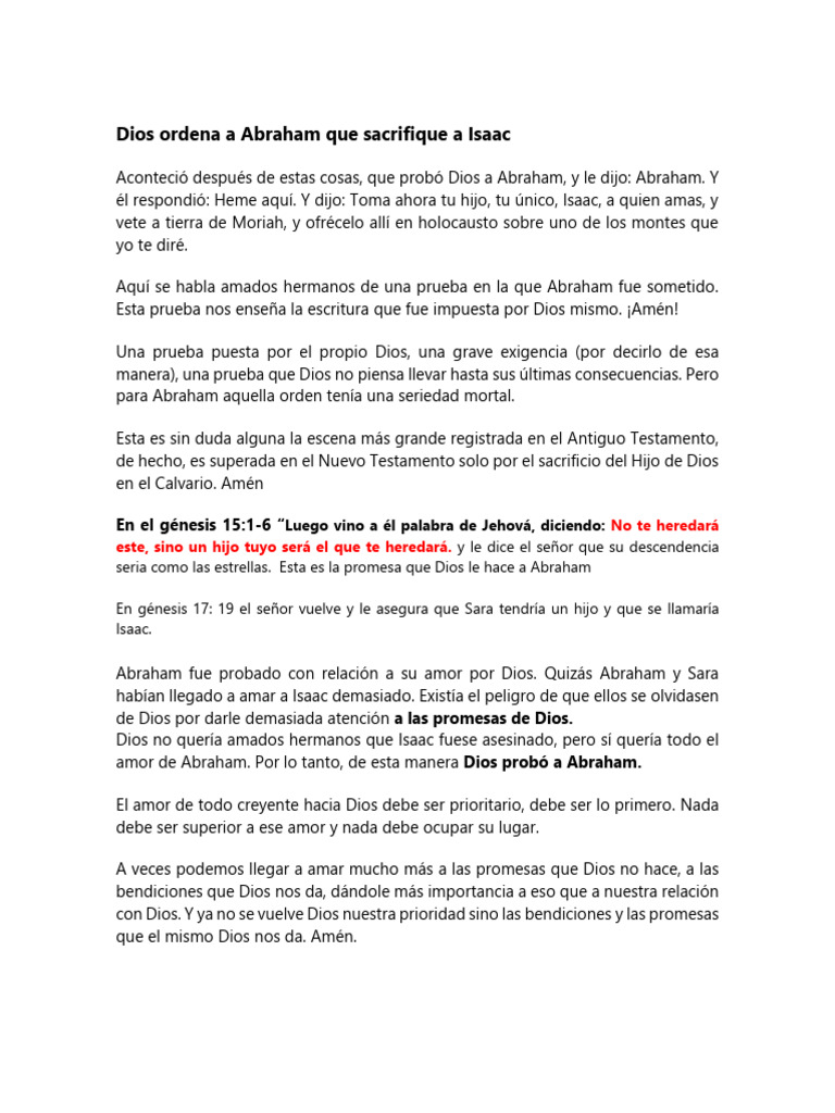 La Prueba de Fe de Abraham y Isaac | PDF | Abrahán | Sarah